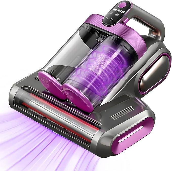 Cordless Mattress Vacuum Cleaner, 16kpa Bed Vacuum Cleaner with 253.7nm Uv-C Light & Ultrasonic Tech Dual Bins for Dust & Widen Suction Port 120w for Bed Sofa & Pet Hair(Purple)