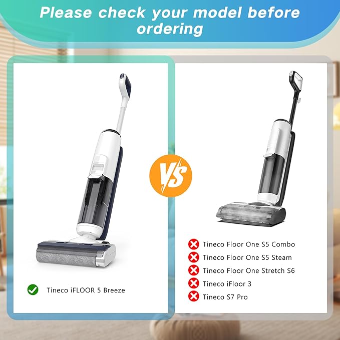 Accessory Set for Tineco iFLOOR 5 Breeze Wet and Dry Vacuum Cleaner Replacement Parts 7 Pieces Accessories 3 Roller Brushes + 3 HEPA Filters + 1 Cleaning Brush