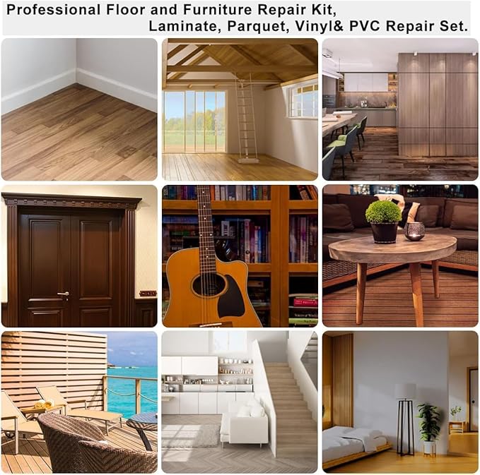 Laminate Floor Filler Repair Kit- Hardwood Floor Vinyl Lvp Repair Kit with Upgraded Heat Pen Wax Set Cover Scratches, Stains, Cracks, Holes for Floor& Wooden Furniture Stair Door Cabinet Table etc.