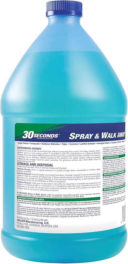 30 SECONDS Mold and Mildew Stain Remover Concentrate | Spray & Walk Away Outdoor Cleaner | 1 Gallon
