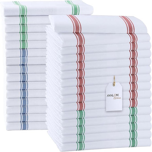 Dish Towels Set (Value Pack of 30) Size 15x25 Inch, 100% Cotton Soft & Absorbent Kitchen Towels, Tea Towels, Reusable Cleaning Cloths for Household Cleaning (Multi)
