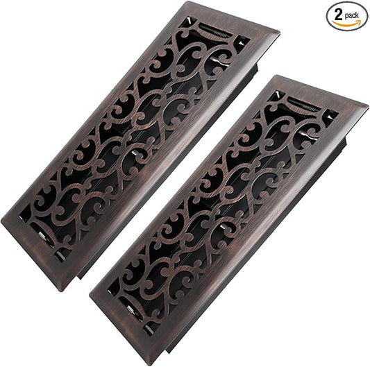 4x12 Inches 2 Pack Heavy Duty Walkable Floor Register - Easy Adjust Air Supply Lever Decorative Floor Vent Covers - Savannah Design Vent Covers for Home - Oil Rubbed Bronze