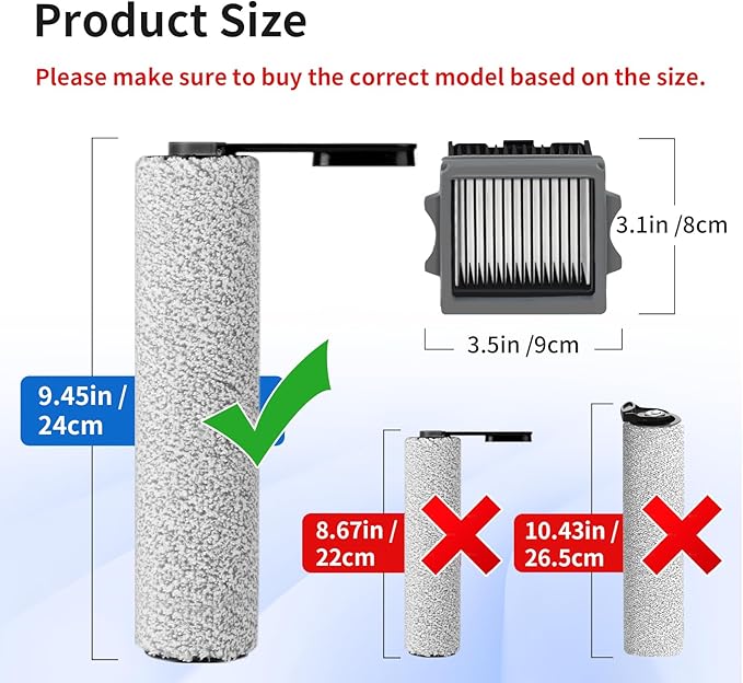 Roller Brush and Filters Replacement Compatible with Tineco Floor ONE S5/Floor One S5 Pro Cordless Vacuum Cleaner,Replacement Parts Include 3 Brush Rollers, 3 Filters