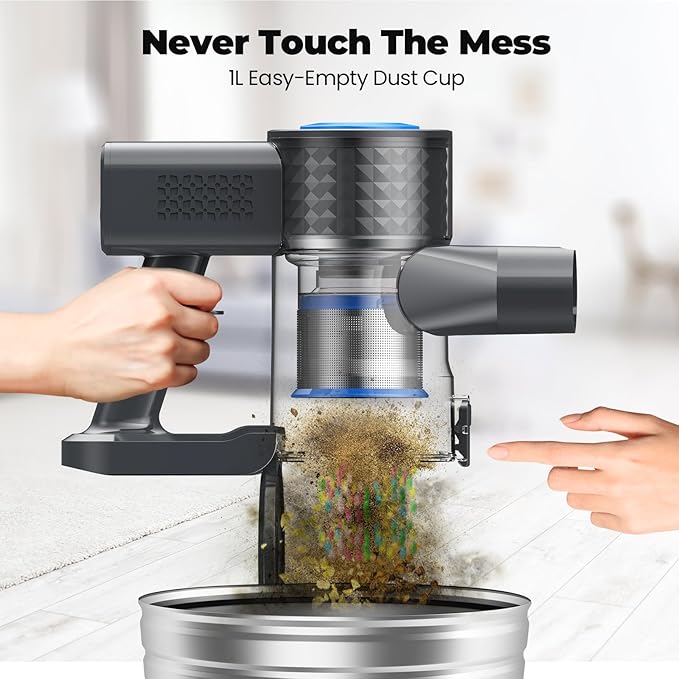 Cordless Vacuum Cleaner, Powerful Lightweight Stick Vacuum with Self-Standing, Anti-Tangle, 8-in-1 Rechargeable Vacuum Cleaners for Home, Hardwood Floors, Carpet, Pet Hair (Navy)