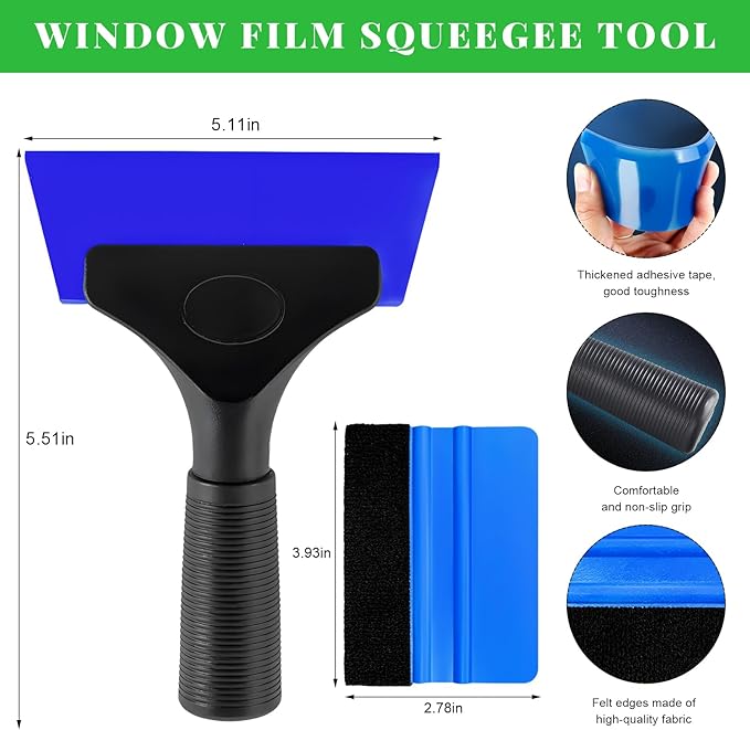 2 PCS Window Tint Kit Tools, Professional Vinyl Wrap Kit with Plastic Squeegee & Felt Squeegee, Universal Privacy Film Installation Tint Tools for Vehicle Glass Home (Blue)