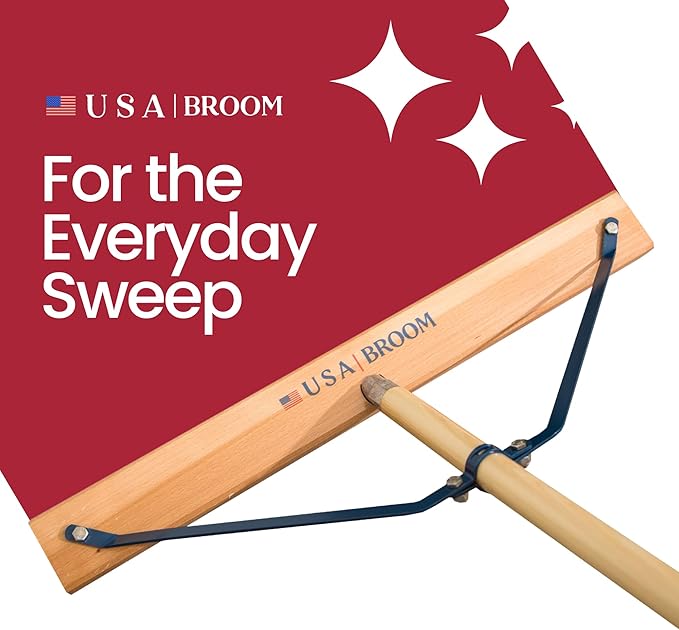 1-Pack - 24" Red Everyday Sweep Indoor/Outdoor Push Broom with 60" Handle. Ideal for Garages & Shops. Durable American Made Steel Brackets-All Stainless Steel Hardware. No Plastic. 100% USA Made