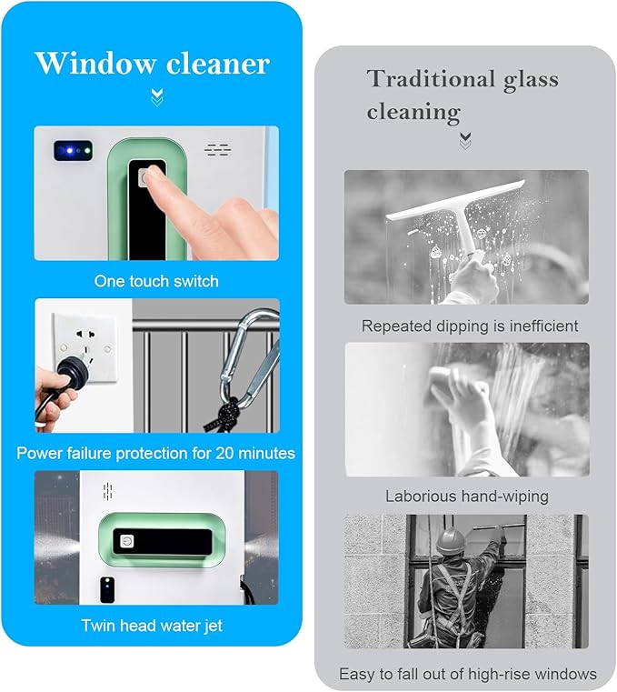 Window Cleaning Robot with Ultra-Thin 5600PA Auto Dual Two-Way Water Jet Model Glass Cleaning Automatic Smart Robot Cleaner Window Vacuum Cleaner Tiles/Class Door Indoor