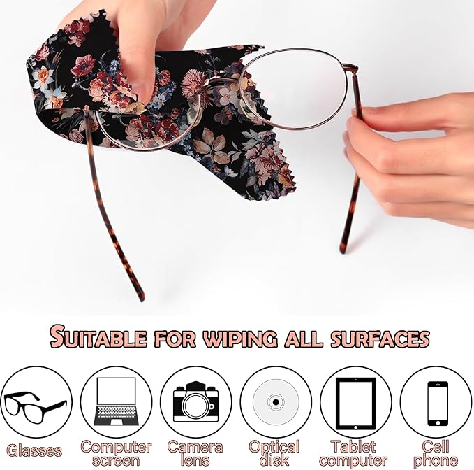 6 PCS Glasses Cleaning Cloth Eyeglass Cleaning Cloth Lens Eyeglasses Microfiber Cute Aesthetic Cloth for Unisex Women Girls Reusable Phone Screens Camera Multi-Patterns(6.3"x6.3")-Flowers Floral