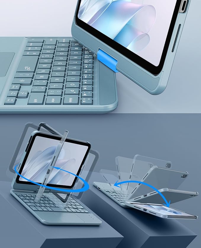 GreenLaw Keyboard Case for iPad mini 7(2024) & Mini 6 (2021) 8.3", Smart Touchpad, 7 Color Backlit, Type-C Rechargeable, 360° Rotate Keyboard Case for iPad mini 7th/6th Generation, Pearlescent Blue
