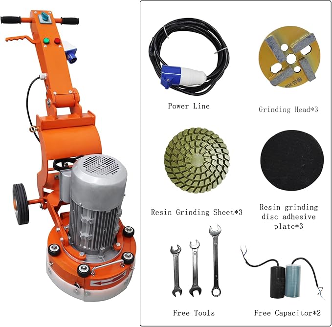 Floor Grinding And Trimming Machine Hand Push Cement Ground Grinder Polishing Machine with 3pcs Grinding Heads 220V