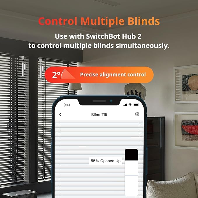 SwitchBot Smart Electric Motorized Blinds Kit with Hub Mini Matter-2.4G WiFi Remote Control, Solar Powered, Compatible with Alexa, Google Home and Siri, Light Sensing Control, Unlimited Group Control