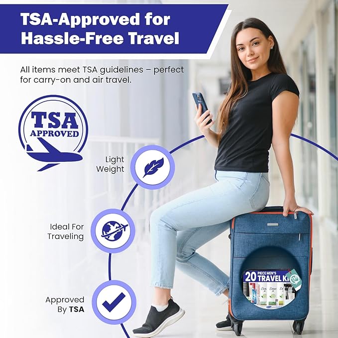 TrekTote 20 Piece Unisex Travel Hygiene Kit with Toiletries & Personal Care Essentials, TSA-Compliant, Individual and Bulk Packs Available