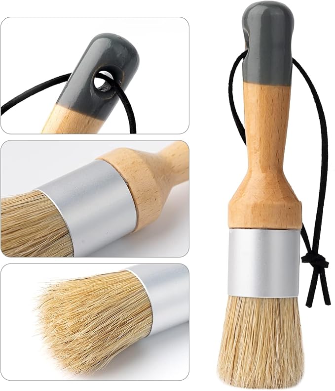 Chalk Paint Brushes Set of 4, Wax Brushes, Flat Pointed and Round Brush with Natural Bristles for Chalk Paint and Wax, Perfect for Painting or Waxing Furniture, Ideal for Home Decor