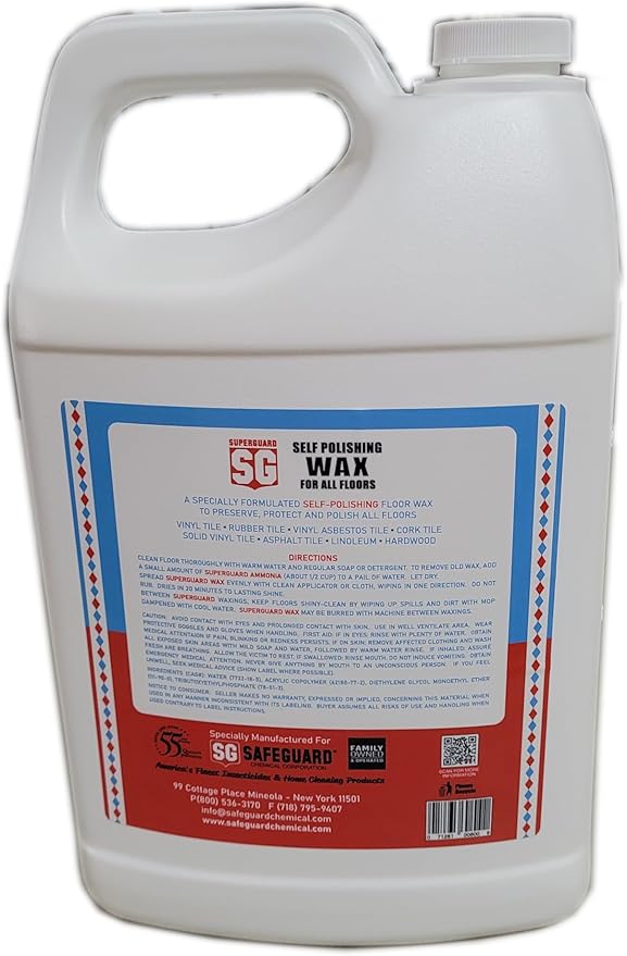 Safeguard 1 Gallon 128 OZ Fluid Ounce Industrial Strength Self Polishing Floor Wax For All Floors