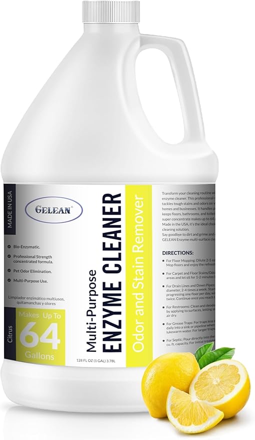 Multi-Purpose Probiotic Enzyme Cleaner, (128 oz, Citrus) - Pet Stain and Odor Remover - Concentrated - Professional & Home Strength Drains, Floors, Bathrooms, Toilets Trash Can, Made in USA