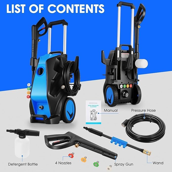 5000PSI Pressure Washer, Heavy Duty Power Washer with Foam Cannon, 4 Nozzle Tips,33FT Hose and Soap Bottle for Home/Cars/Driveways/Patios/Decks/Fences