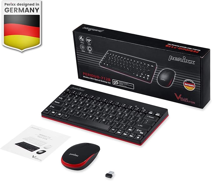 Perixx PERIDUO-712B Wireless Mini Keyboard and Mouse Set, Black, US English Layout