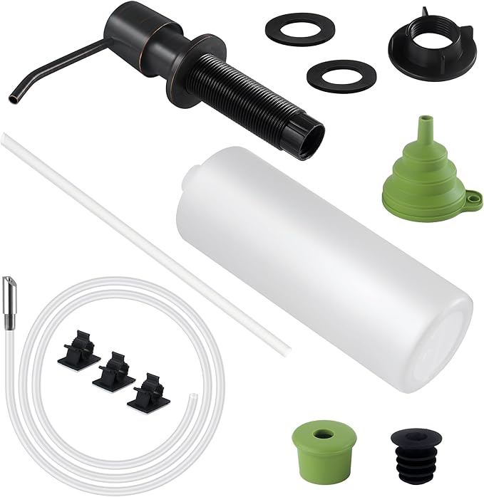 Soap Dispenser - 4” Spout and 16oz Capacity Bottle - Built in Sink Soap Dispenser for Kitchen Sink - Oil Rubbed Bronze Countertop Soap Dispenser Pump with 47" Extension