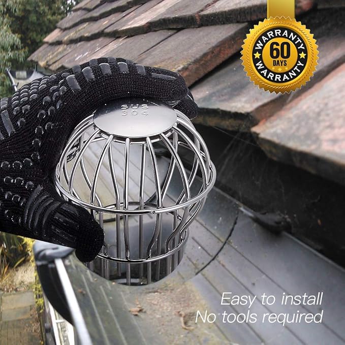 Gutter Guard, Fits for 2.8" ~ 3.7" Round Downspout, 304 Stainless Steel Rigid Filter Strainer, Stops Leaves Seeds and Other Debris, Gutter Cleaning Tool – 4 Pack