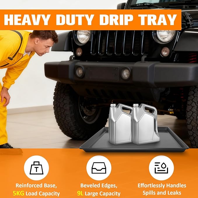 Large Oil Drain Pan for Under Car, 6 Pack 22.8” x 21.6” Plastic Garage Drip Pan, Heavy Duty Spill-Proof Oil Drip Tray for Auto Oil Change, Mini Fridge, Washer, AC & Appliance Drain