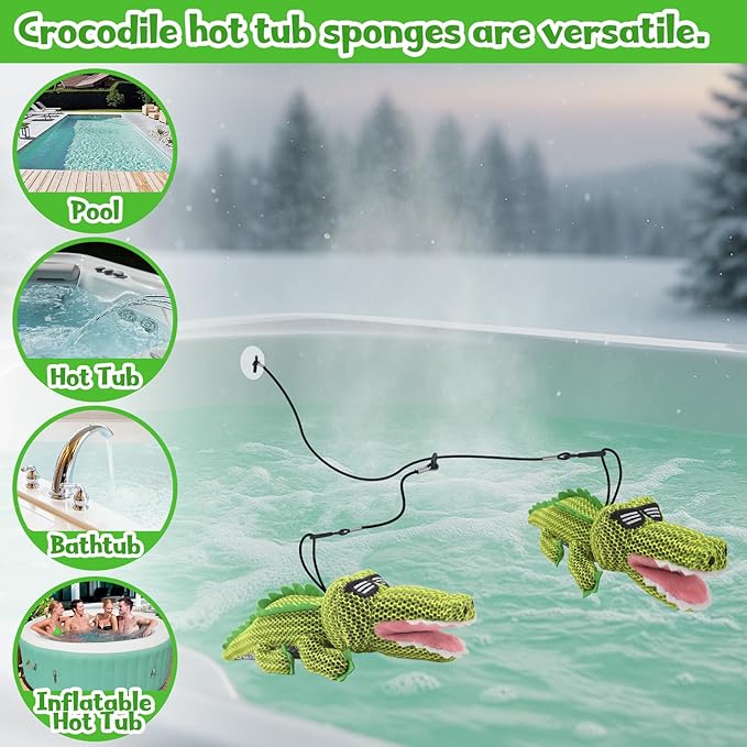 Crocodile Hot Tub Scum Absorber Reusable Washable Hot Tub Sponge Scum Absorber for Spa Hot Tub Oil Scum Absorber Hot Tub Accessories for Adults (3 Pack, Crocodile)