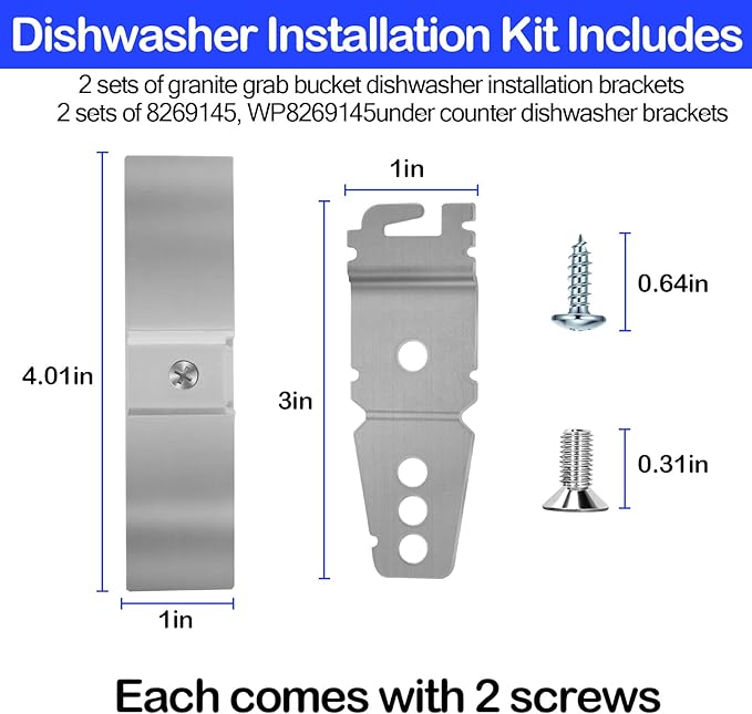 Granite Counter Mounting Bracket 2 Pack and 8269145 Undercounter Dishwasher Bracket 2 Pack Compatible With Most Brand Dishwashers WP8269145, AP6012289, PS11745496 (Comes With Screws)
