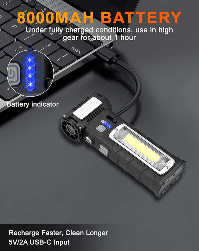 Compressed Air Duster, 2 Gear Adjustable 110000RPM Electric Air Duster with LED Light, 8000mAh Rechargeable Battery, Powerful Dusters for Cleaning Keyboard, Computer, Car, Outdoor, Air Bed