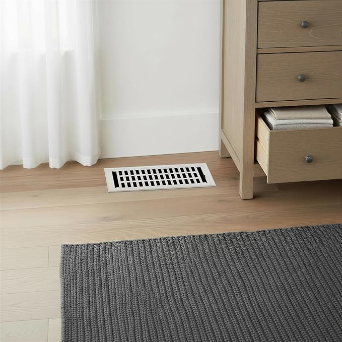 Empire Register Co, Vent Cover - 4x10 inch, Modern Contemporary Design, White Finish, Heavy Duty Floor Vent Covers, Metal Damper Attached Vent Covers for Home Floor only
