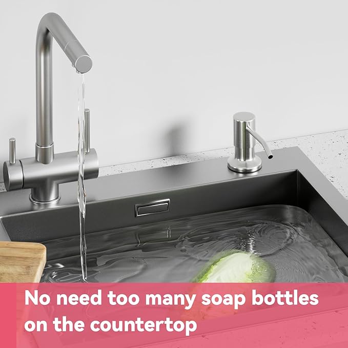 Sink Soap Dispenser, OHiHi Kitchen Sink Soap Dispenser with 47" Extension Tube, Wide Pump Head Base, No Water Leaking, No Need to Fill The Little Bottle Again, Brushed Nickel