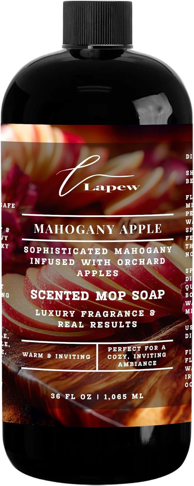 Luxury Floor Cleaner, Scented Mop Soap Concentrate | Hard Floor Cleaner for Tile, Vinyl, Laminate, LVP & Sealed Hardwood | Low-Foam, Streak-Free | 36 oz | Mahogany Apple