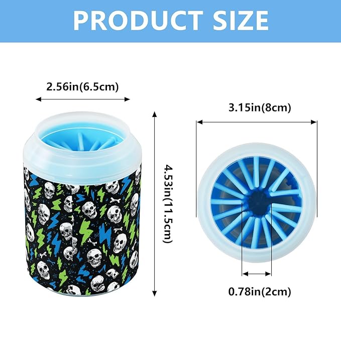 Dog Paw Cleaner Cups for Dogs Pets Foot Washer Paw Scrubber for Medium Small Cats Dogs Cute Cleaning Cup Skull Lightning Colorful
