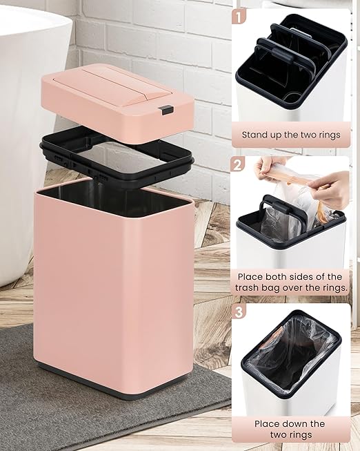ELPHECO Bathroom Trash Can with Lid 2.6 Gallon Smart Trash Can Slim Motion Sensor Garbage Can Automatic Stainless Steel Wastebasket Bathroom Decor for Bedroom Office Toilet Pink