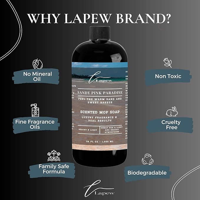 Luxury Floor Cleaner, Scented Mop Soap Concentrate | Hard Floor Cleaner for Tile, Vinyl, Laminate, LVP & Sealed Hardwood | Low-Foam, Streak-Free | 36 oz | Sandy Pink Paradise