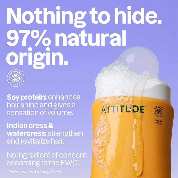 ATTITUDE Volume and Shine Hair Shampoo, EWG Verified, For Thin Hair, Naturally Derived Ingredients, Vegan and Plant Based, Soy Protein And Cranberries, 16 Fl Oz