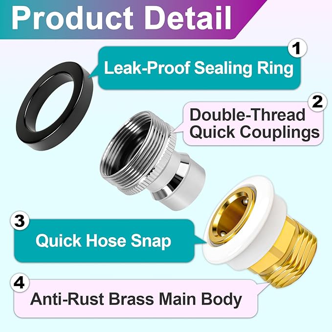 2 Pcs 10521 Dishwasher Snap Coupling Adapter, Compatible with Danco 10521, Brass 15/16"-27M or 55/64"-27F to 3/4" for Portable Washer & Sink Faucet