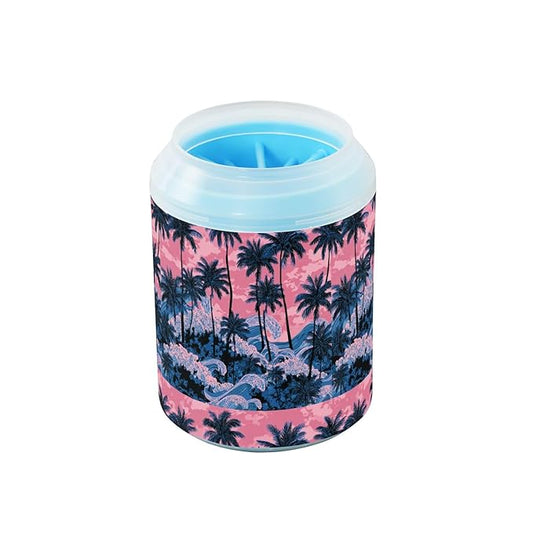 Dog Paw Cleaner Cups for Dogs Pets Foot Washer Paw Scrubber for Medium Small Cats Dogs Cute Cleaning Cup Palm Tree Wave Pink