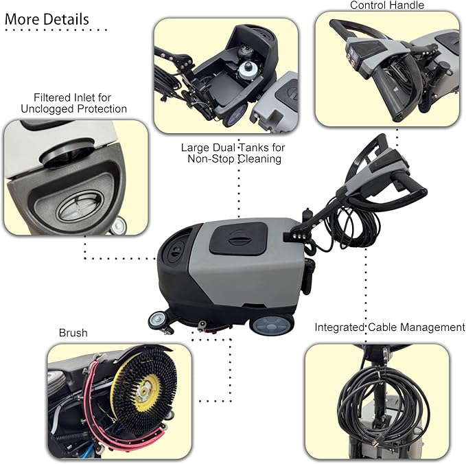 110V Commercial Floor Scrubber Machine - 17" (430mm) Brush, 13.2 Gallons Dual Tanks, 18300 cu.ft/h Cleaning Rate, Commercial Floor Polisher Cleaning Machine for Tile, Marble, Epoxy
