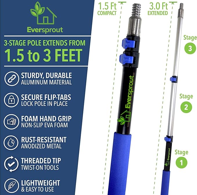 EVERSPROUT 1.5-to-3 Foot Grout Brush Scrubber Pro w/Long Handle Pole | Stiff V-Shape Bristles Built for Corners & Tough Grime | Swivel Design Cleans Shower Tile, Kitchen, Bathroom, Outdoor Concrete