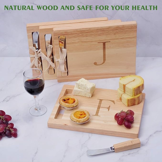 Miicol Wood Charcuterie Board, Monogram Cheese Board 10 Inch, Personalized Initial Cutting Board with Spreader, Unique Housewarming Gift, Ideal for Kitchen, Home, Letter F