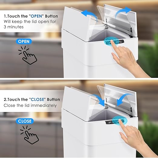 Arlopu 21.1 Gal Automatic Trash Can, 80L Stainless Steel Motion Sensor Garbage Bin, Touchless Brushed Wastebasket, W/Butterfly, Soft-Close Lid, for Living, Dinning Room, Kitchen (White)