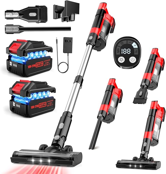 700W 60kPa Cordless Vacuum Cleaner, 8000mAh Brushless Vacuum Cleaners for Home, 6 in 1 Lightweight Stick Vacuum with Mount, 3 Suction Modes, Portable Handheld Cordless Vacuum for Pet Hair/Carpet/Floor