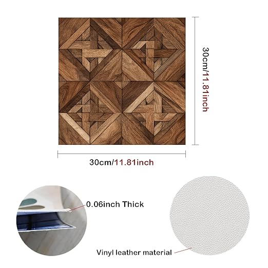 Nuxovilar Peel and Stick Vinyl Floor Tiles, 12"x12" Wood-Pattern Self-Adhesive Flooring (10 Pcs)