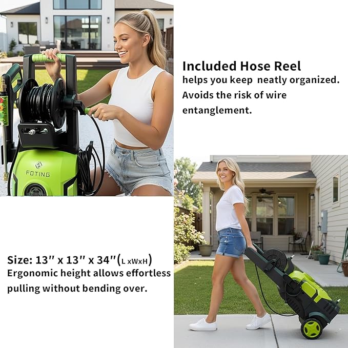 2026New Pressure Washer 4800PSI, 34" Tall, 4 Quick Connect Nozzles,Inlet Hose&Filter&500mlFoam Cannon for Cars/Fences/Driveways/Home Cleaning,Green