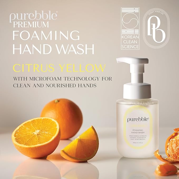 Citrus Yellow Foaming Hand Wash with Hyaluronic Acid, Lemon Scent | Gentle, Hydrating Formula | For Kitchen and Bathroom | Cruelty Free, Sulfate Free | 2 Pack