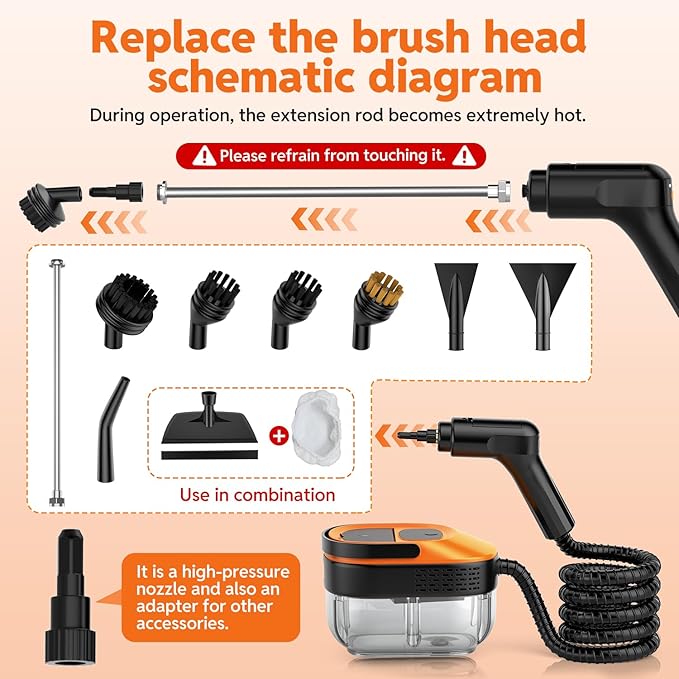 Steam Cleaner for Home & Car-2500W Portable Handheld Steamer for Cleaning with 3-Level Handle, 15s Heat-Up, Large Tank, 16 Accessories - Clean Grease, Grout, Tile, Floor, Couch, Dirt, Furniture