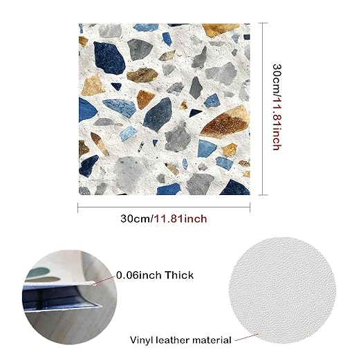 Nuxovilar Peel and Stick Vinyl Floor Tiles - 11.8"x11.8" Terrazzo - Inspired Pattern, 10 - Pack Self - Adhesive Flooring for Easy Installation