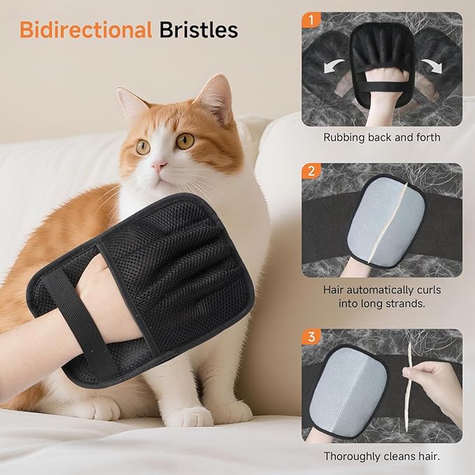 Pet Hair Removal Gloves for Cats and Dogs Five-Finger Electrostatic Pet Hair Gloves Newly Upgraded Pet Hair Removal Tools Suitable for Laundry,Couch,Carpet,Car Seat