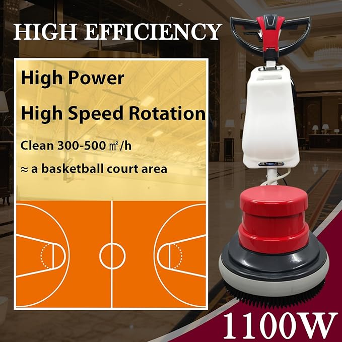Commercial Industrial Floor Scrubber Polisher 17" Heavy Duty Hardwood Carpet Buffer Machine 1100W Multi-Surface Cleaning Waxing Polishing for Wood, Tile, Epoxy, Marble Floors 110V