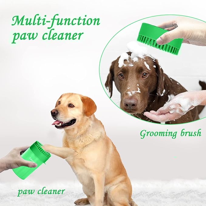 Quick Clean Dog Paw Cleaner 5-in-1 Kit, Green (Medium) - No Full Bath Needed, Post-Walk Paw Clean - with Silicone Bath Brush, 3 Microfiber Towels - Fits Corgi 1.2-2.5 In (3.05-6.35 cm)