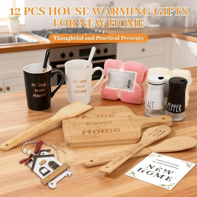 House Warming Gifts New Home, 12 Pcs Housewarming Gift Ideas, New House Gift Basket for Homeowners Couples Women, Closing Gifts for Home Buyers